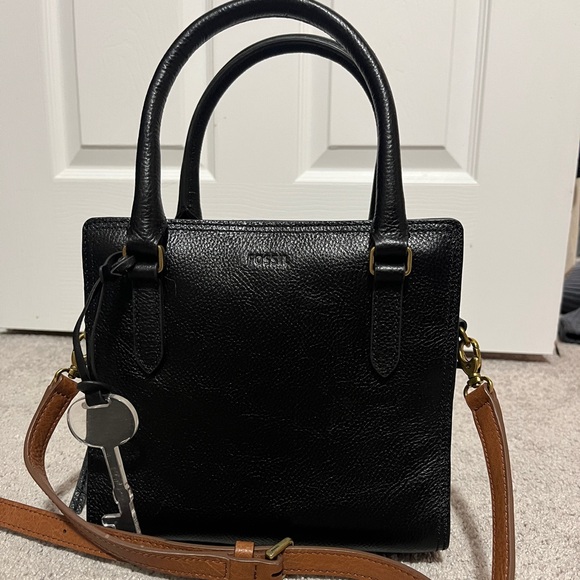 Square Fossil Crossbody Bag - Black Leather - Never Used - Picture 1 of 13